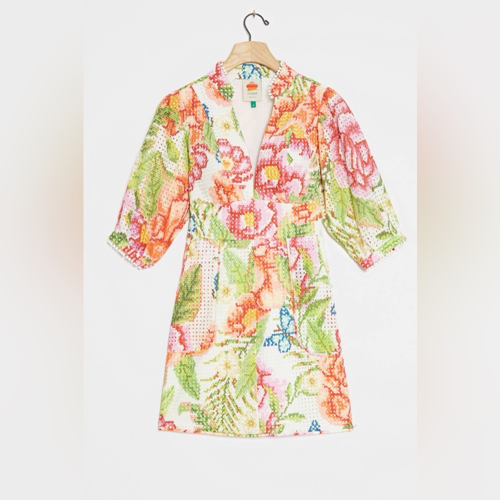 Farm Rio Eyelet Floral Vintage Mini Dress - NWOT - Picture 2 of 5